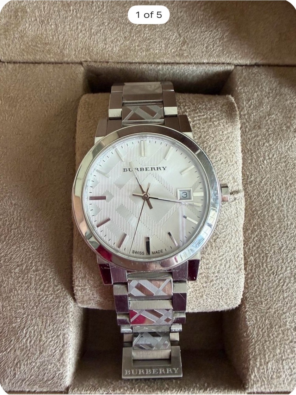 Burberry Silver-tone Plaid Dial Stainless Steel Bracelet Watch